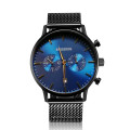 subdial blue face gold plated  men wrist watch , luxury gold watches stainless steel chrono